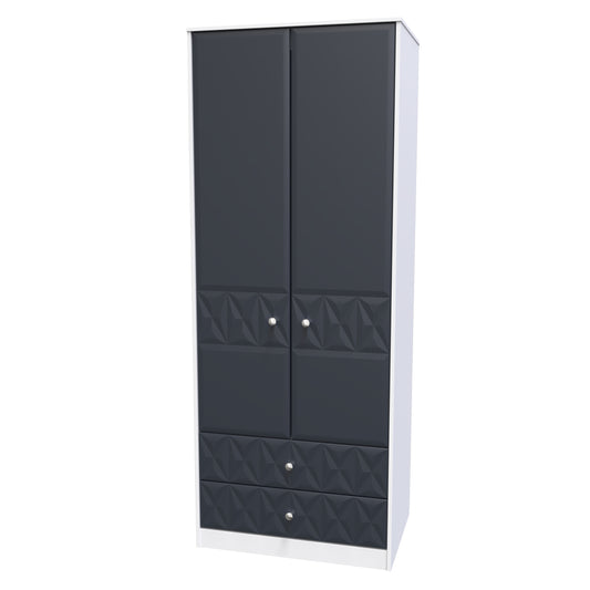Pixel Tall 2 Drawer Wardrobe in Indigo Blue and White Matt Colour