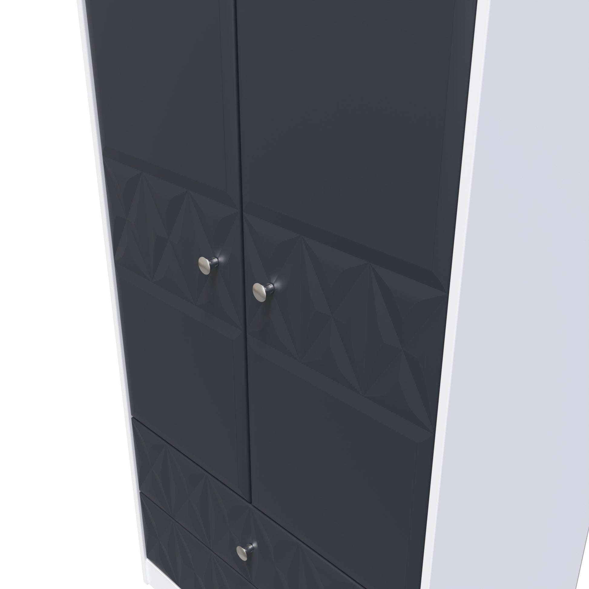 Pixel Tall 2 Drawer Wardrobe in Indigo Blue and White Matt Colour for Sale