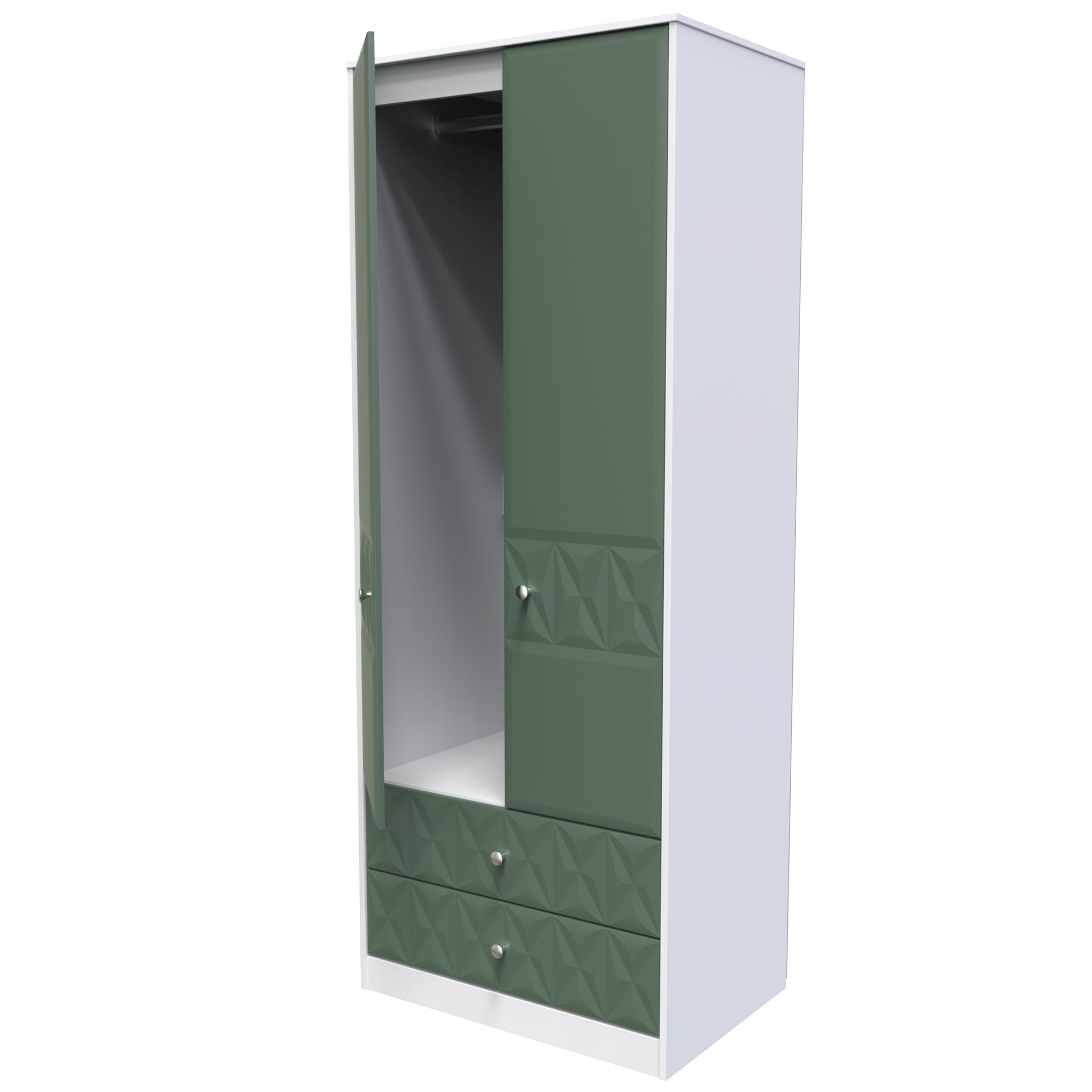 Pixel Tall 2 Drawer Wardrobe in Labrador and White Matt Colour