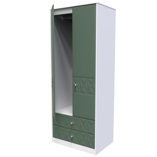 Pixel Tall 2 Drawer Wardrobe in Labrador and White Matt Colour