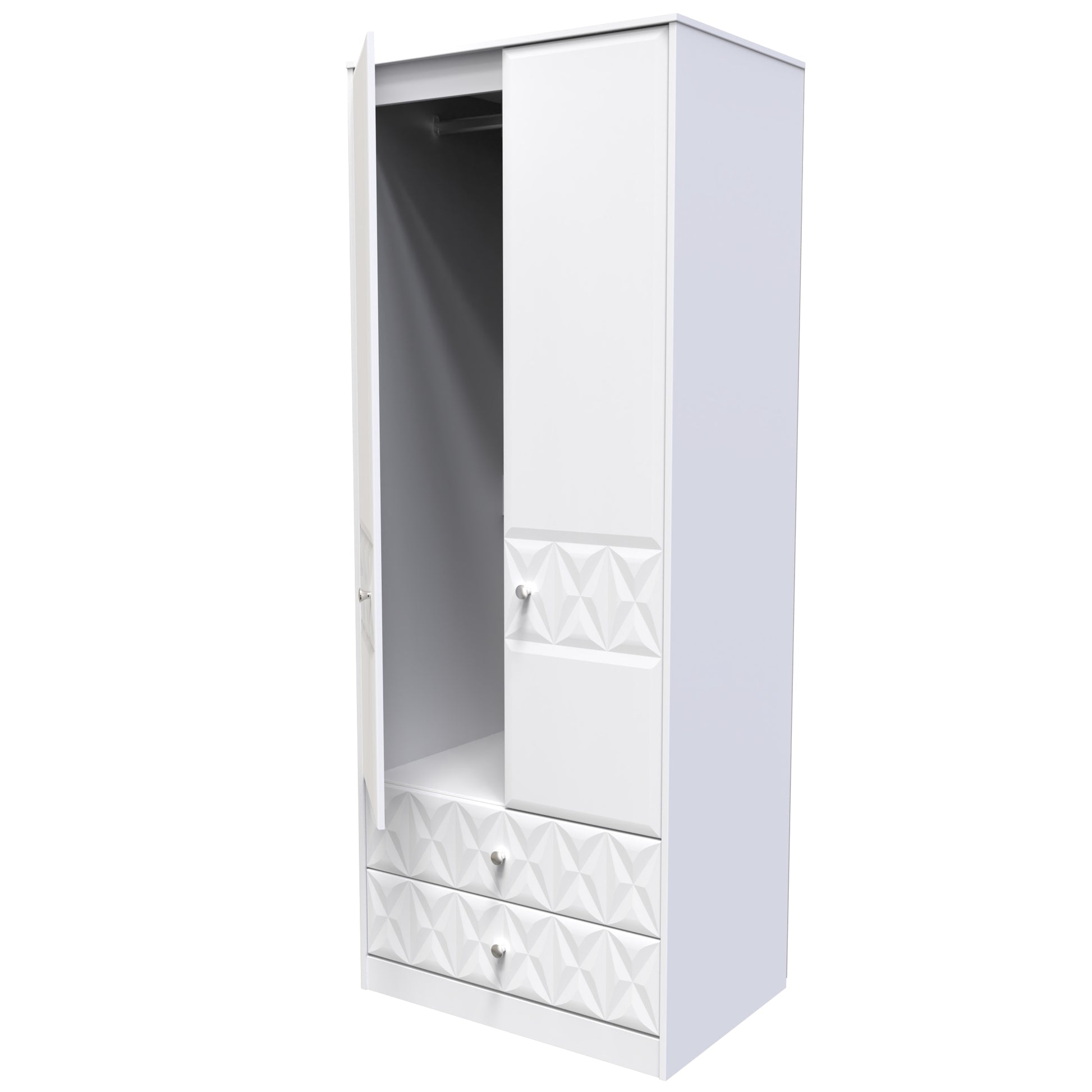 Pixel Tall 2 Drawer Wardrobe in White Matt 