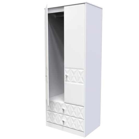 Pixel Tall 2 Drawer Wardrobe in White Matt 