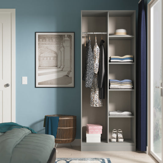 Pixel Tall Open Display Wardrobe with Bookcase in Dusk Grey Colour