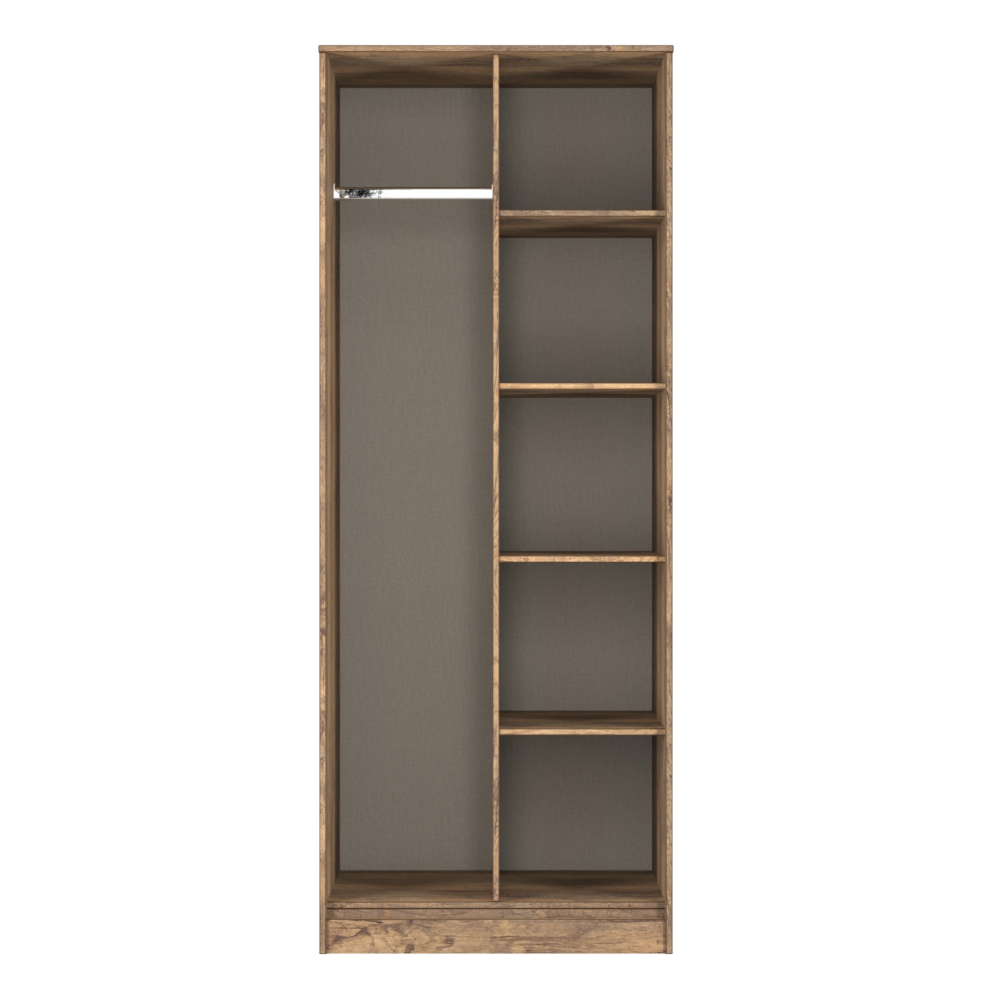Pixel Tall Open Display Wardrobe with Bookcase in White Matt and Vintage Oak 