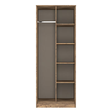 Pixel Tall Open Display Wardrobe with Bookcase in White Matt and Vintage Oak 