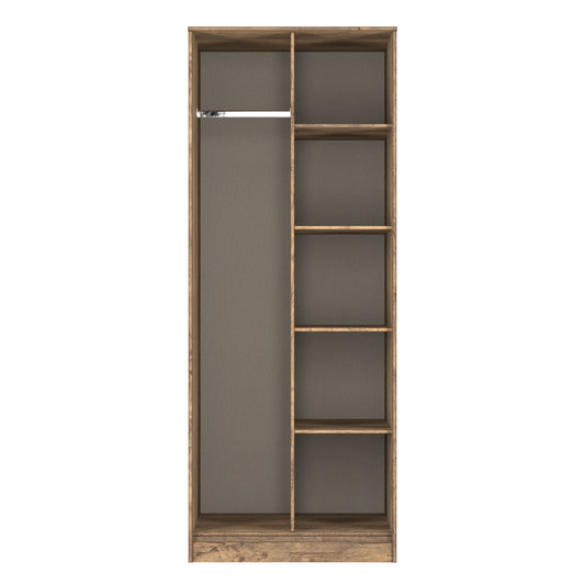 Pixel Tall Open Display Wardrobe with Bookcase in White Matt and Vintage Oak 