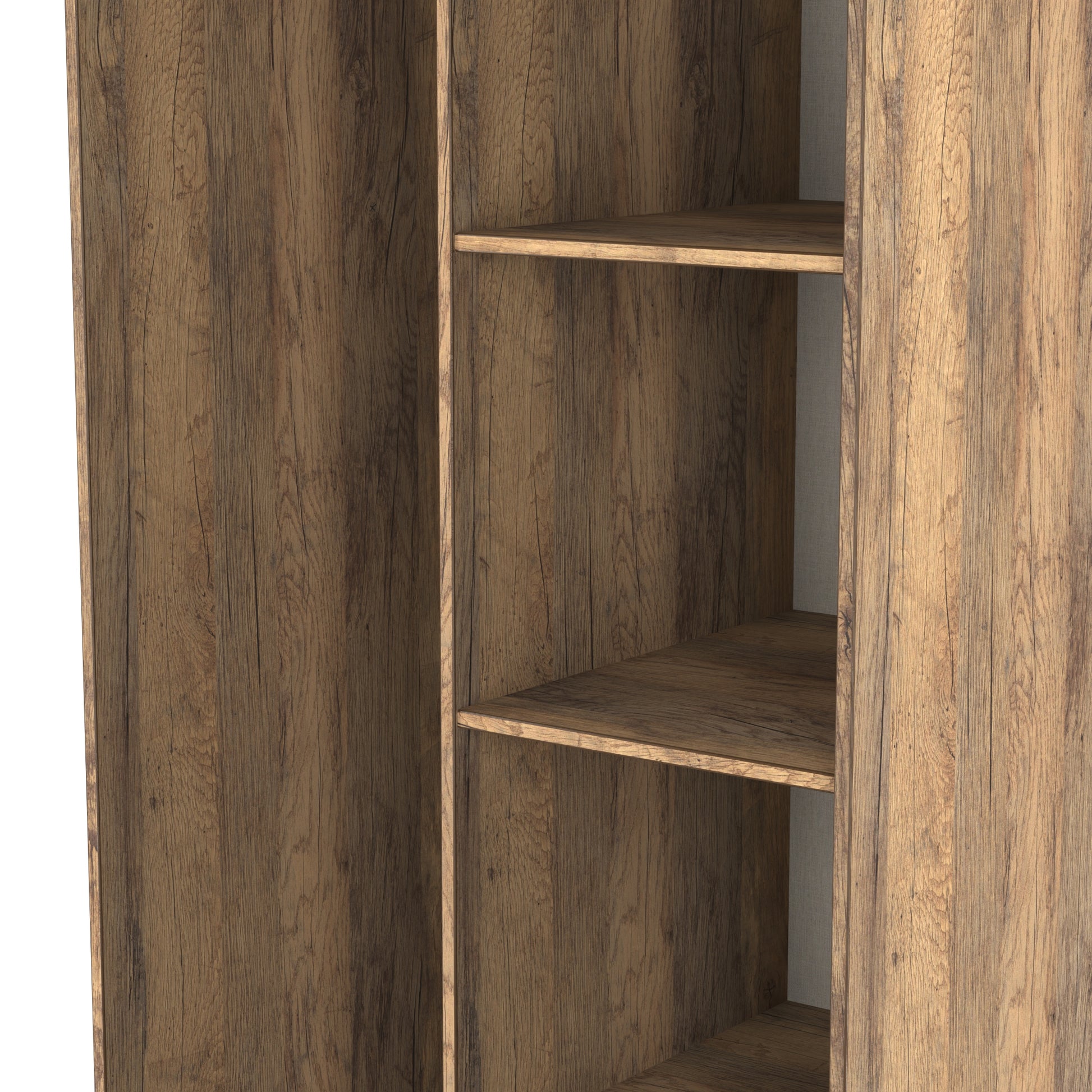 Pixel Tall Open Display Wardrobe with Bookcase in White Matt and Vintage Oak for Sale
