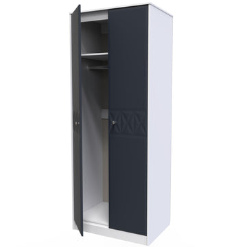 Pixel Tall Plain Wardrobe in Indigo Blue and White Matt Colour