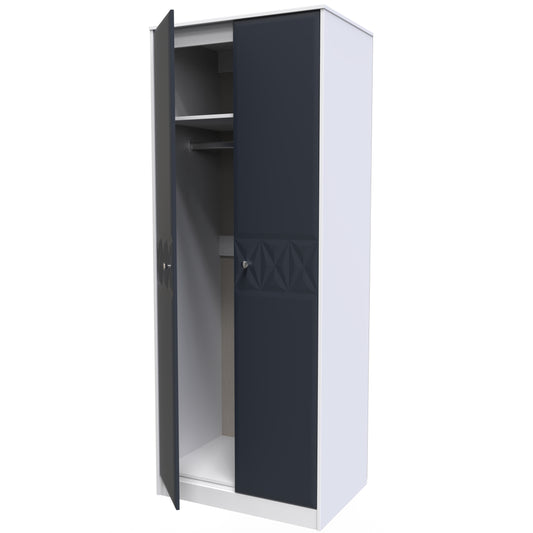 Pixel Tall Plain Wardrobe in Indigo Blue and White Matt Colour
