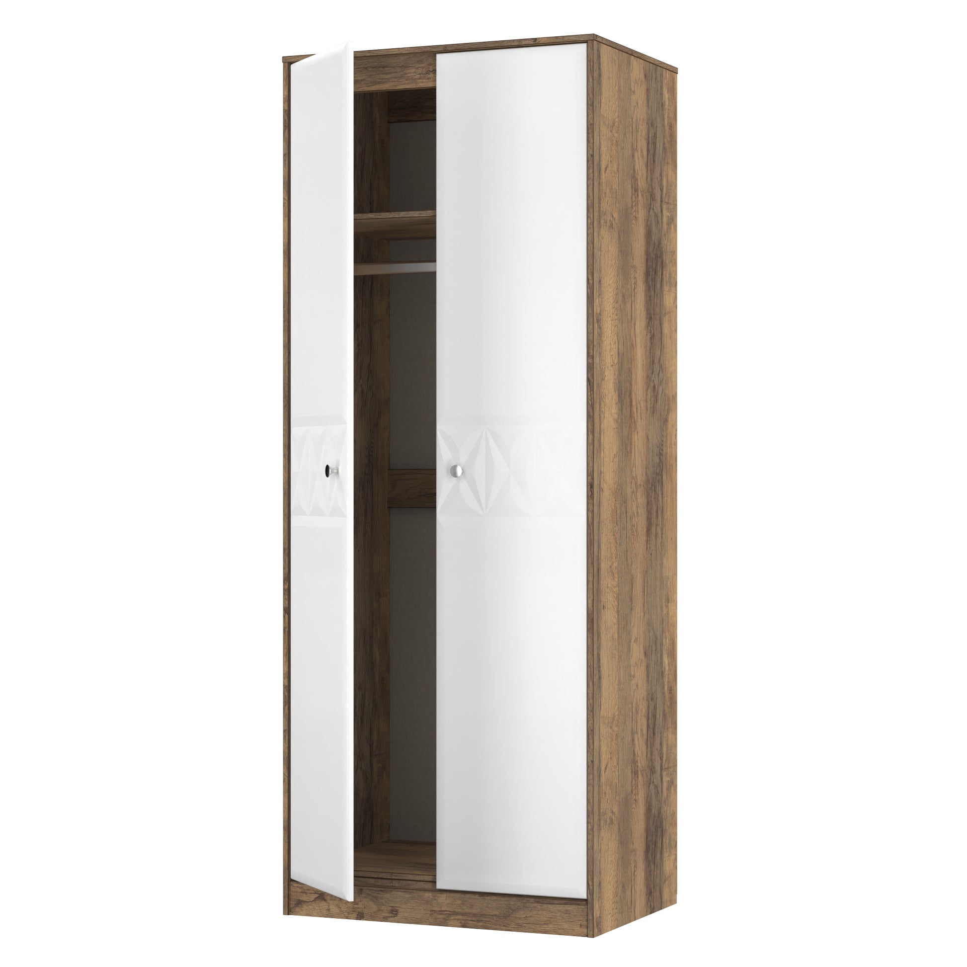 Pixel Tall Plain Wardrobe in White Matt and Vintage Oak 
