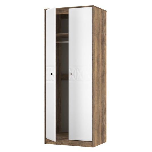 Pixel Tall Plain Wardrobe in White Matt and Vintage Oak 