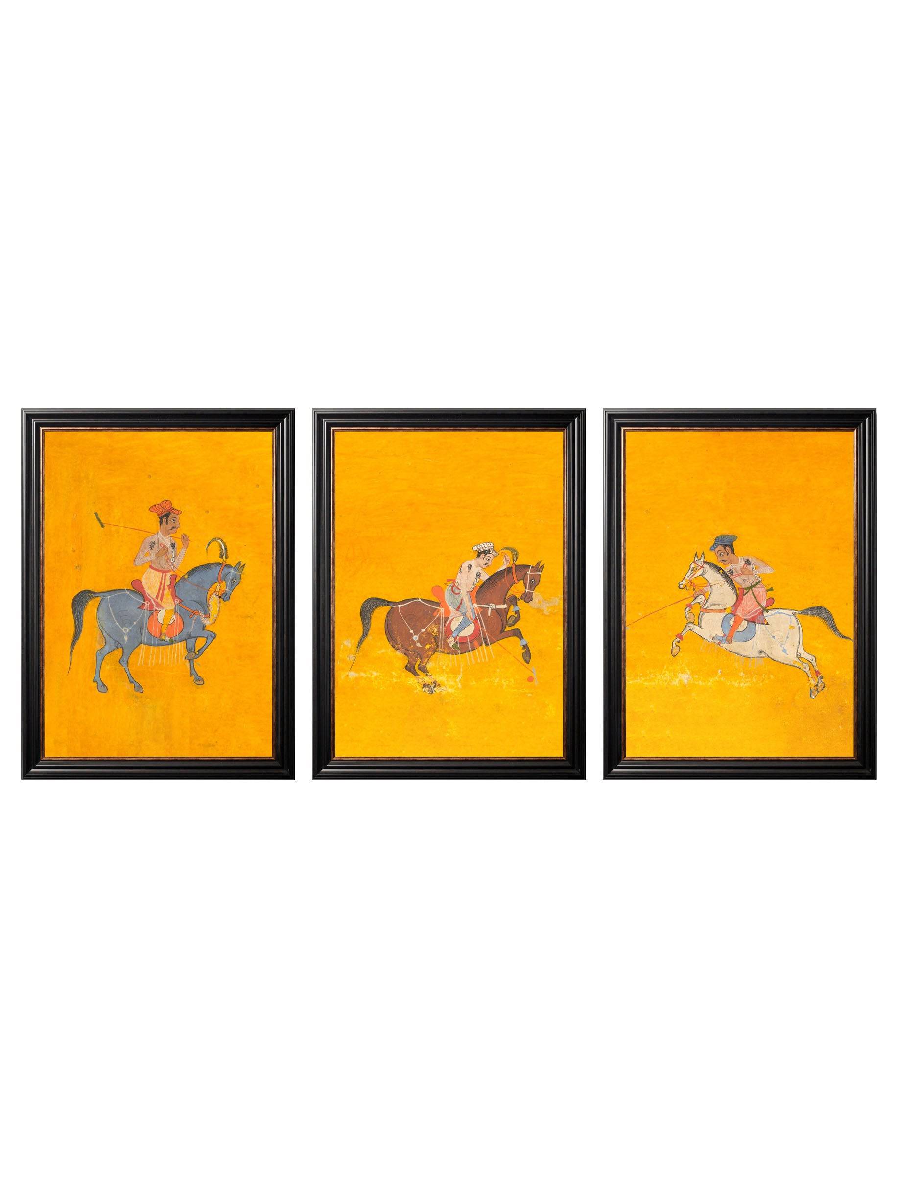 c.17th Century Indian Polo Players Triptych - Blythe Living