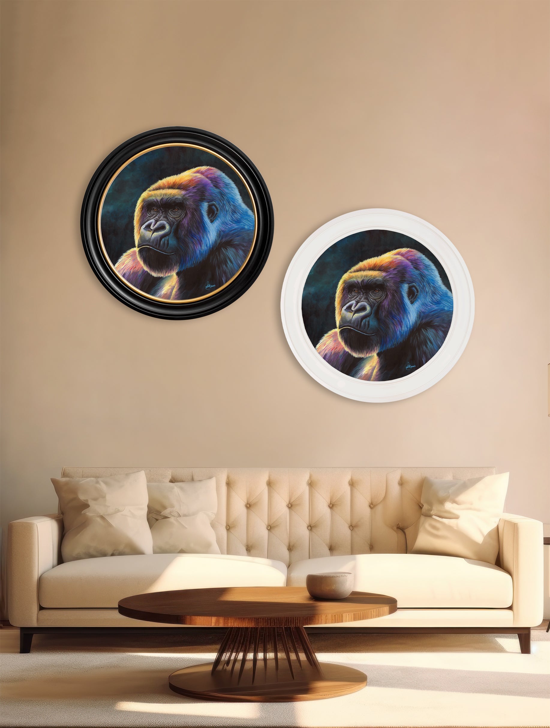 Gorilla Print 'Power' by Amy Ansell - Oxford Round Frame - Blythe Living