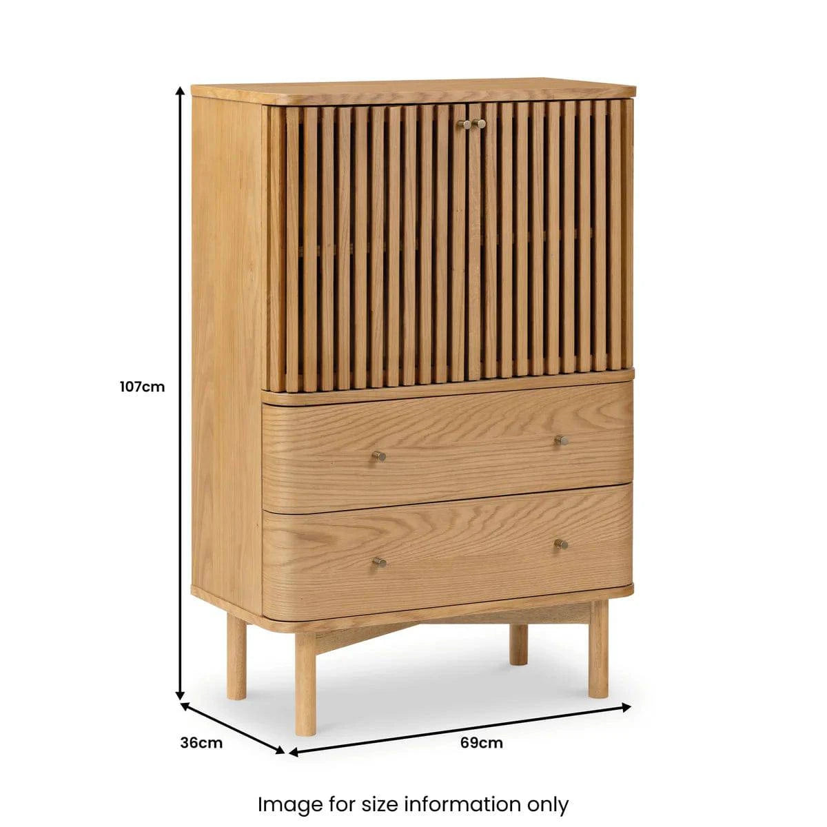 Premium Soho Oak Slatted 2 Drawer 2 Door Shoe Cabinet