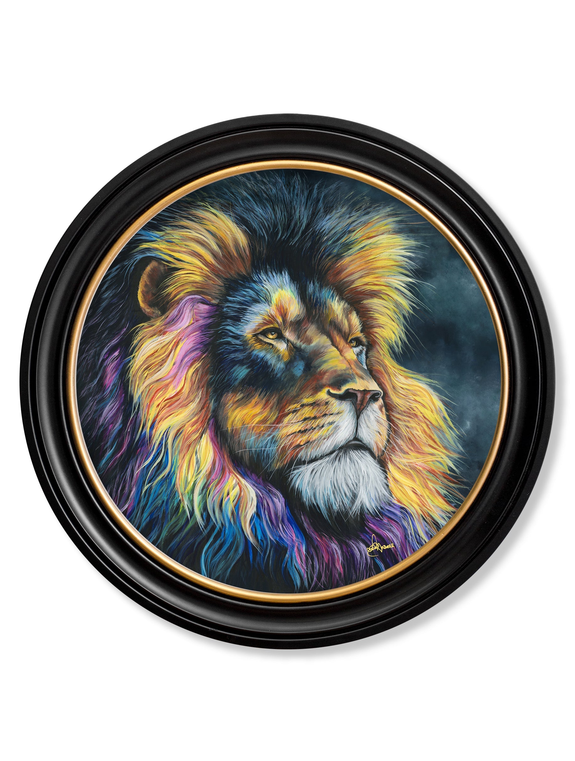 Premium circular modern gallery lion portrait framed prints for sale