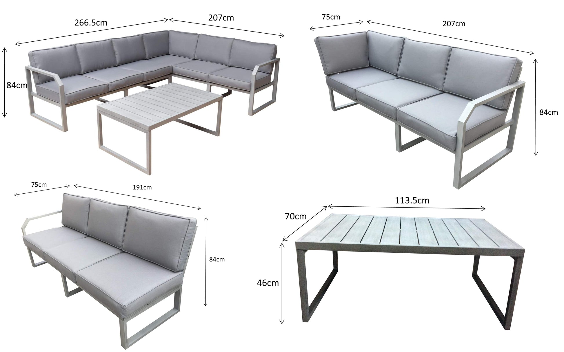Purchase Alarna Modern Grey Metal Corner Sofa with Stain-Resistant Cushions