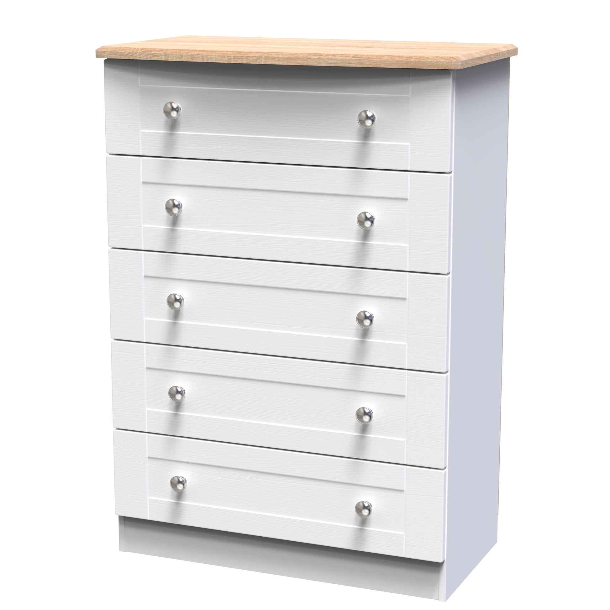Quality Sussex 5 Drawer Chest in White Ash & Bardolino Oak