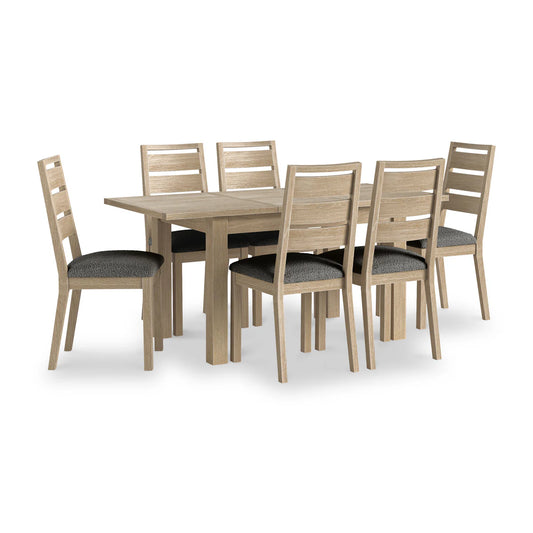Modern Country Washed Oak Boucle Slatted Back Dining Chair - Charcoal
