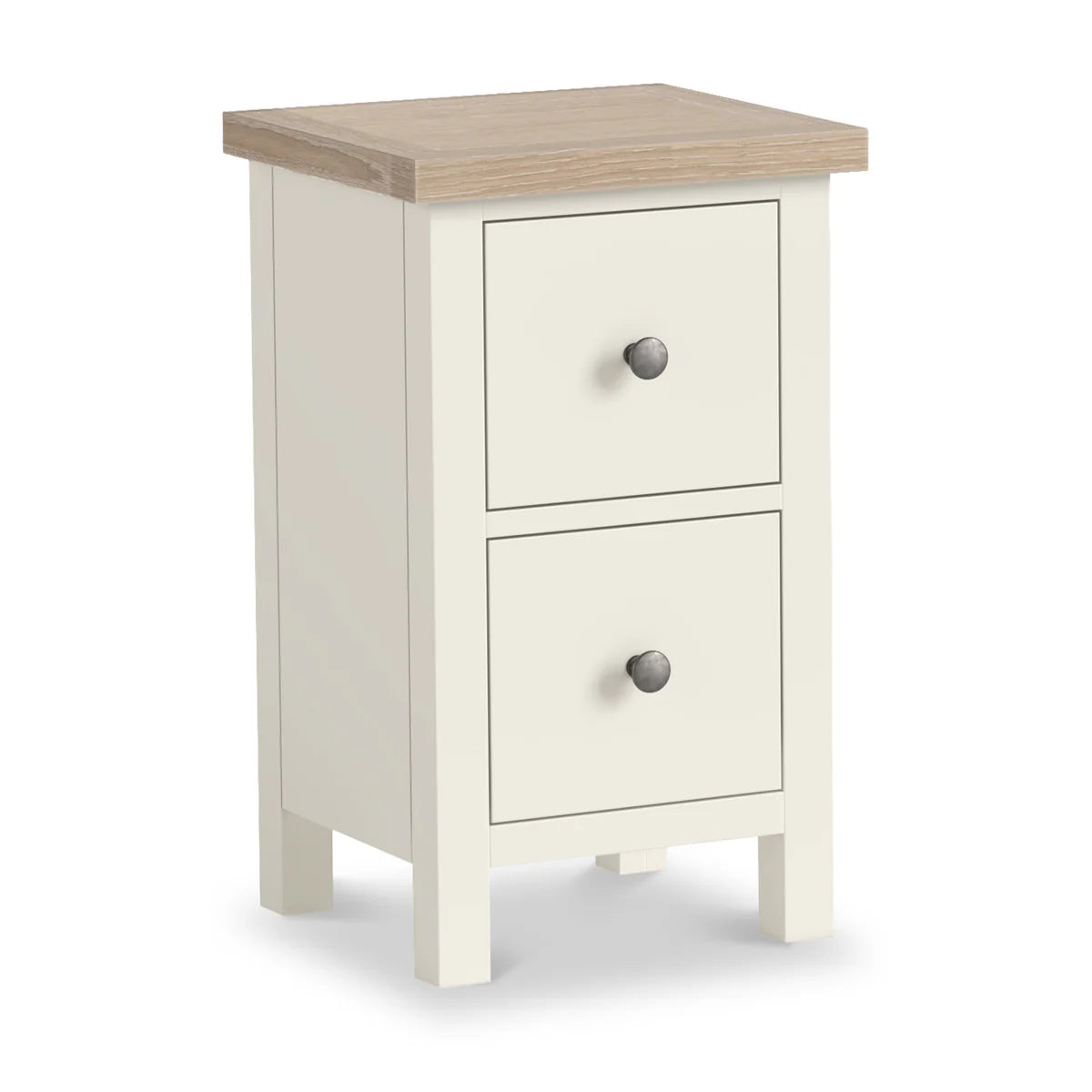 Modern Country 2 Drawer Slim Bedside Table - Coconut White