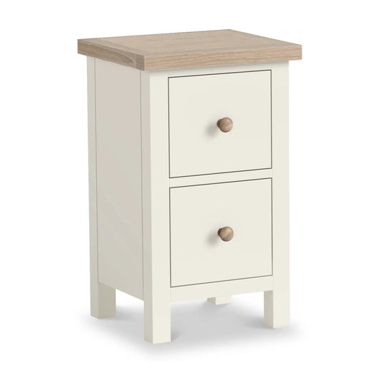 Modern Country 2 Drawer Slim Bedside Table - Coconut White