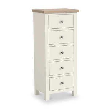 Modern Country 5 Drawer Tallboy Chest - Coconut White