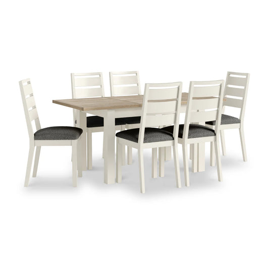 Modern Country Grey Boucle Slatted Back Dining Chair - Coconut White