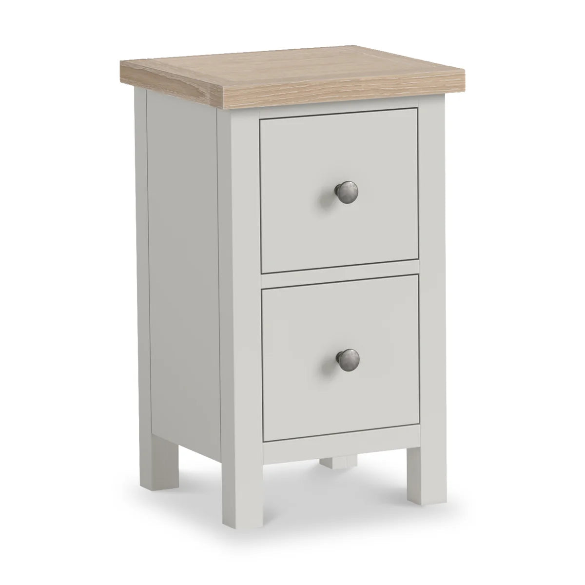 Modern Country 2 Drawer Slim Bedside Table - Stone Grey