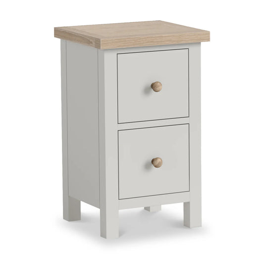 Modern Country 2 Drawer Slim Bedside Table - Stone Grey