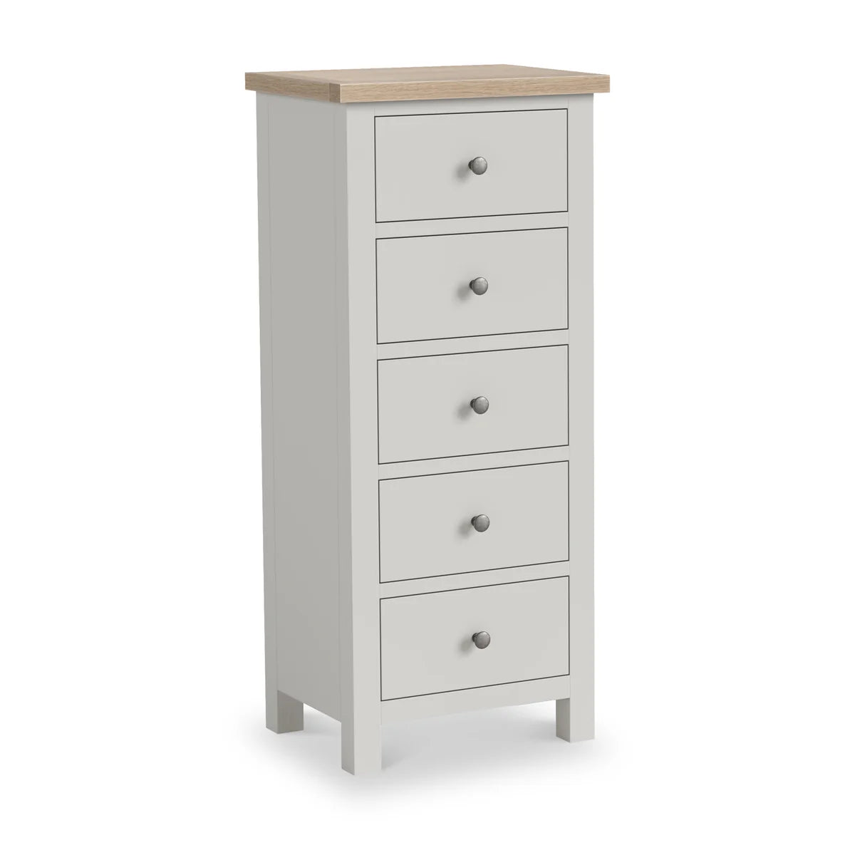 Modern Country 5 Drawer Tallboy Chest - Stone Grey
