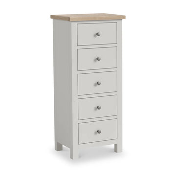 Modern Country 5 Drawer Tallboy Chest - Stone Grey