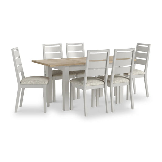 Modern Country White Boucle Slatted Back Dining Chair - Stone Grey