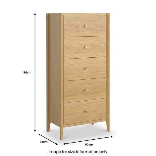 Paris Oak 5 Drawer Tallboy Chest