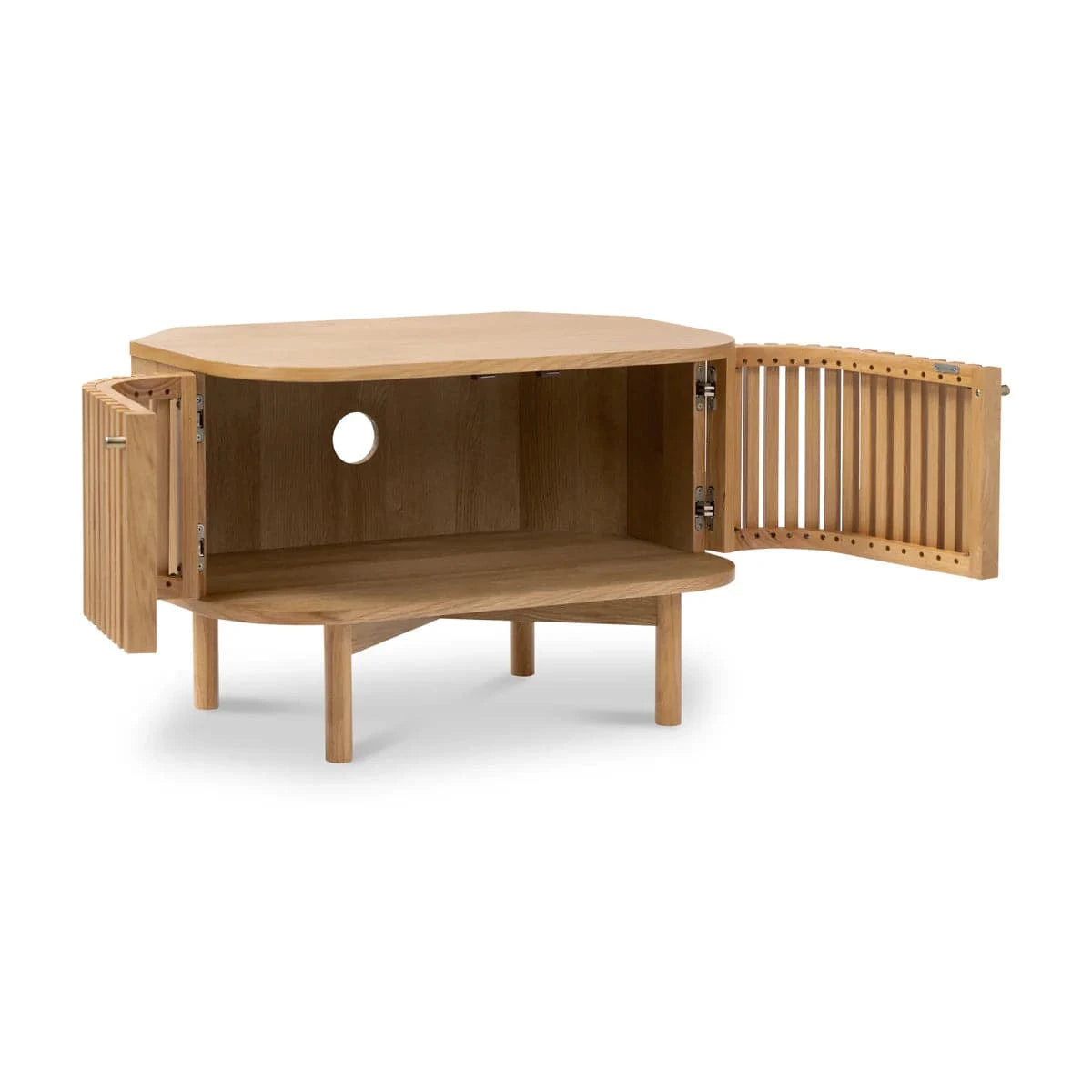 Soho Oak Slatted Corner TV Unit - Blythe Living
