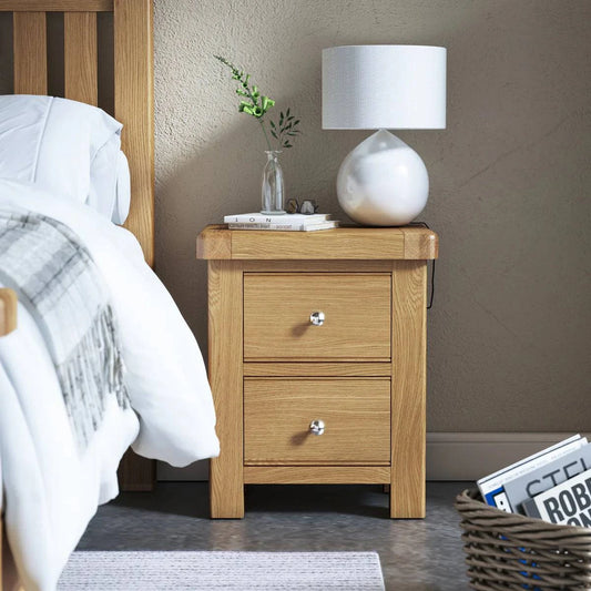 Normandy Oak 2 Drawer Bedside Table - Blythe Living