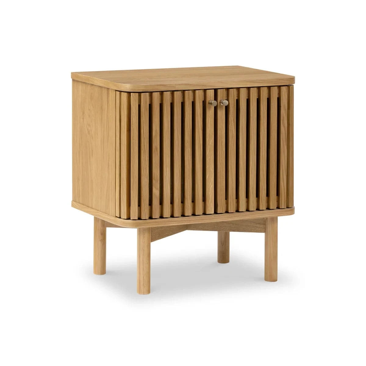 Soho Oak Slatted 2 Door Bedside Table - Blythe Living