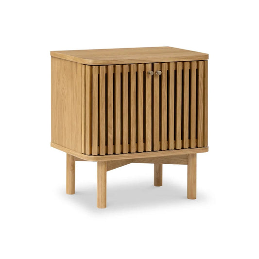 Soho Oak Slatted 2 Door Bedside Table - Blythe Living