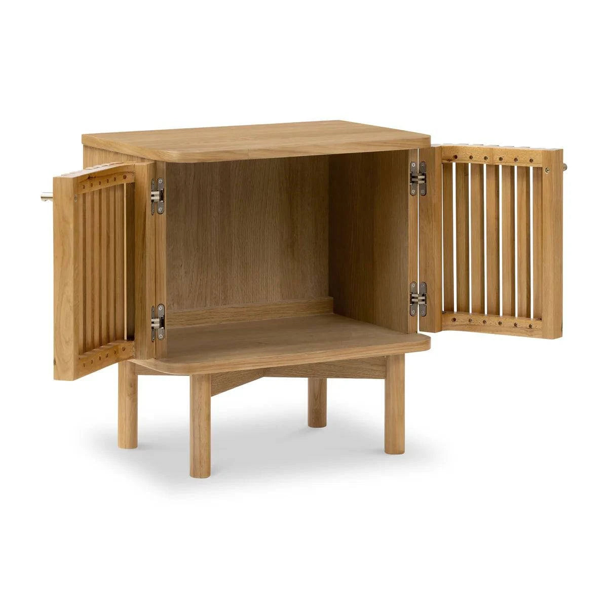 Soho Oak Slatted 2 Door Bedside Table - Blythe Living