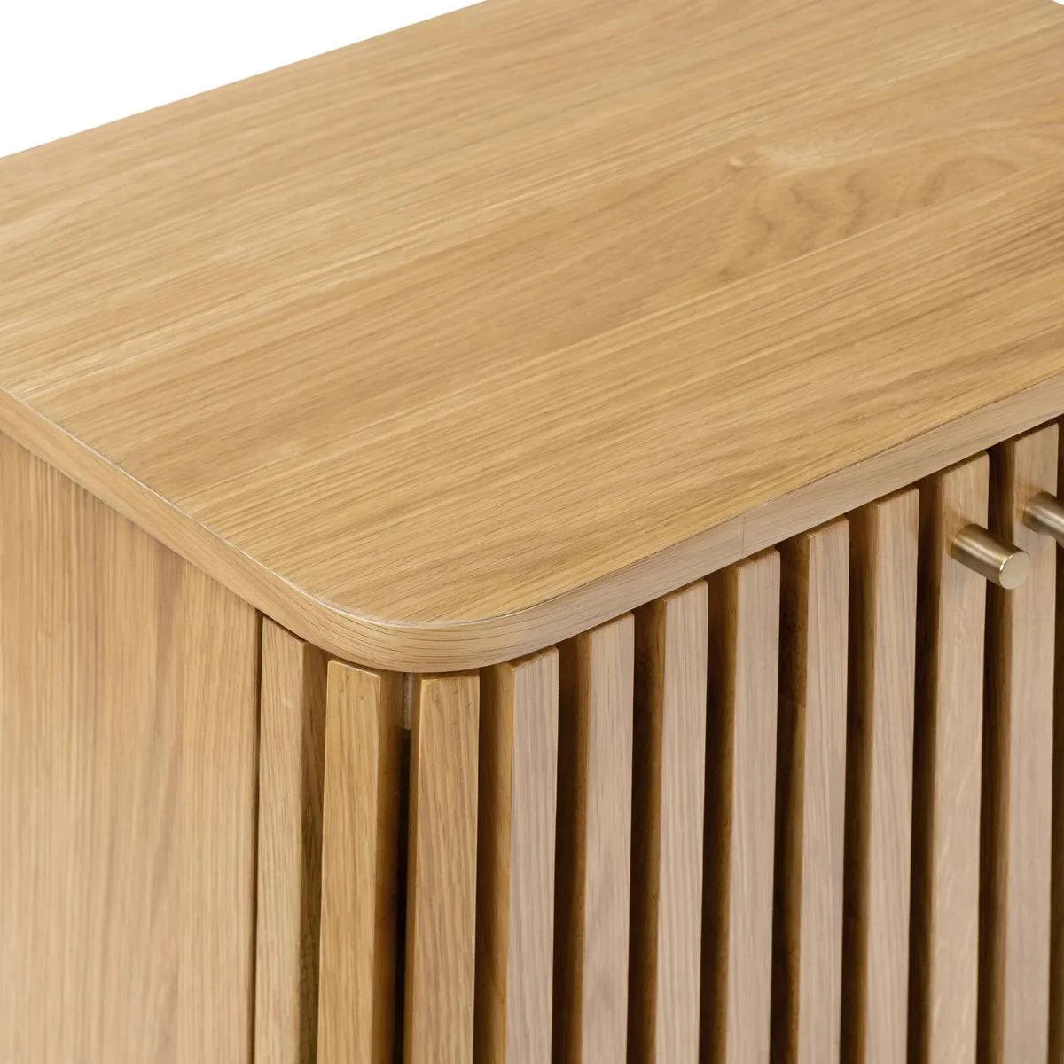 Soho Oak Slatted 2 Door Bedside Table - Blythe Living