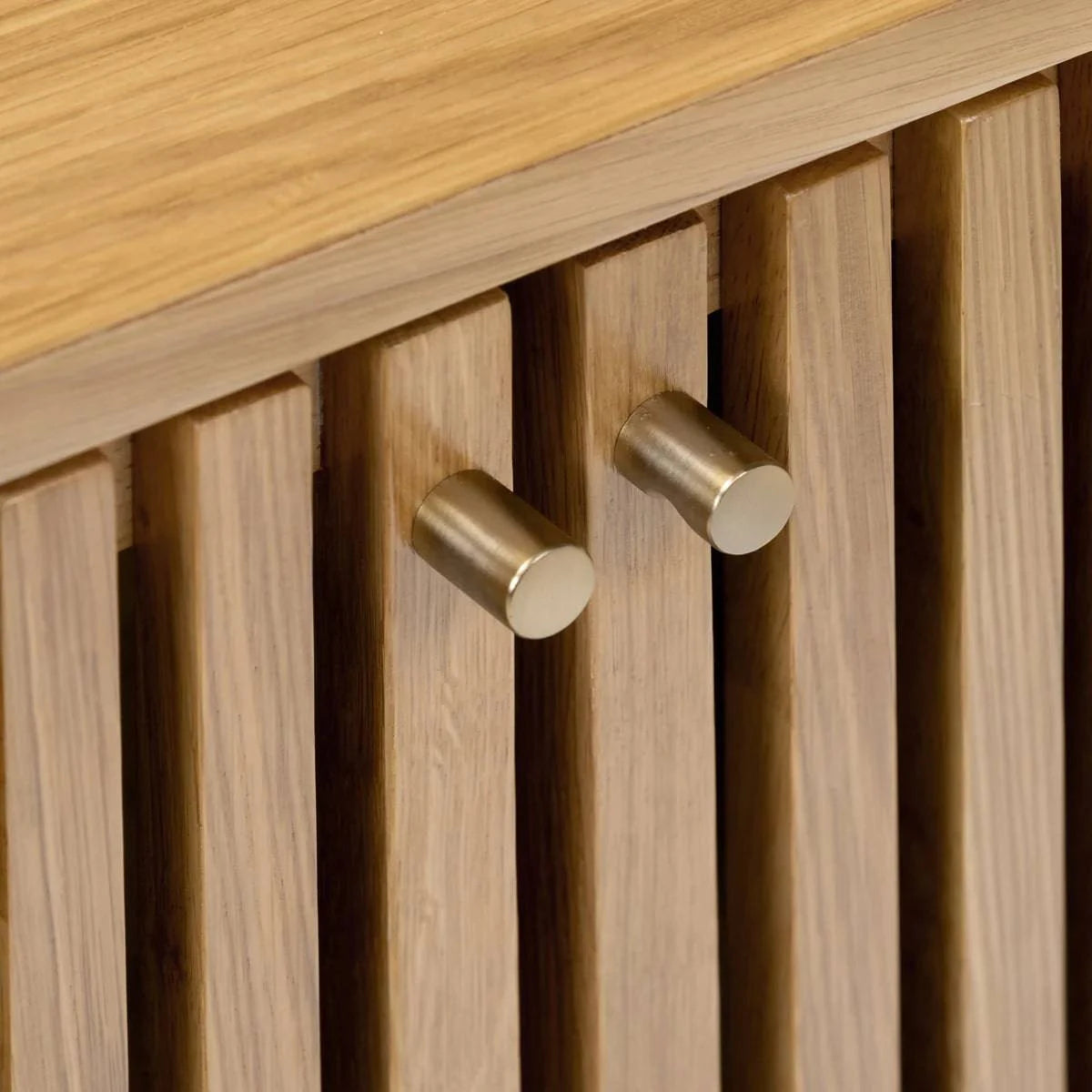 Soho Oak Slatted 2 Door Bedside Table - Blythe Living