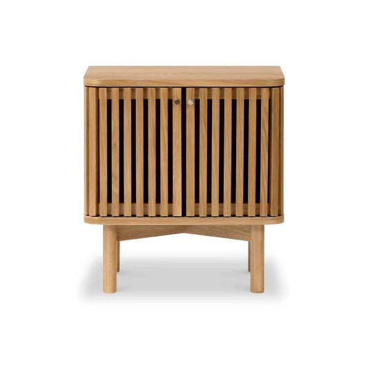 Soho Oak Slatted 2 Door Bedside Table - Blythe Living