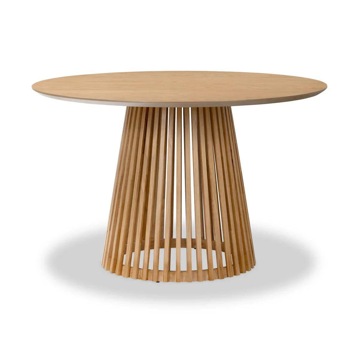 Soho Oak 120cm Slatted Round Dining Table - Blythe Living