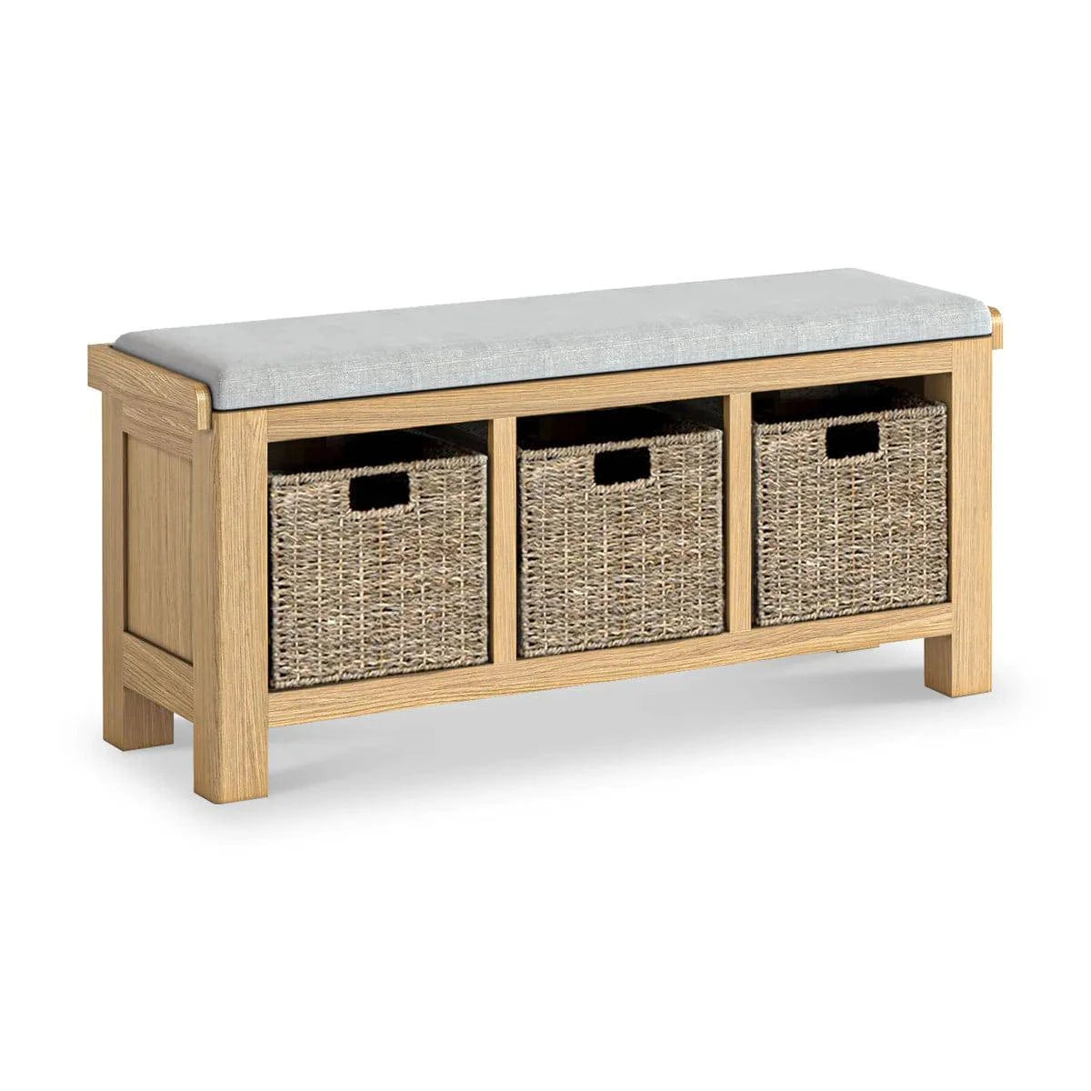 Normandy Oak Storage Bench With Baskets - Beige - Blythe Living