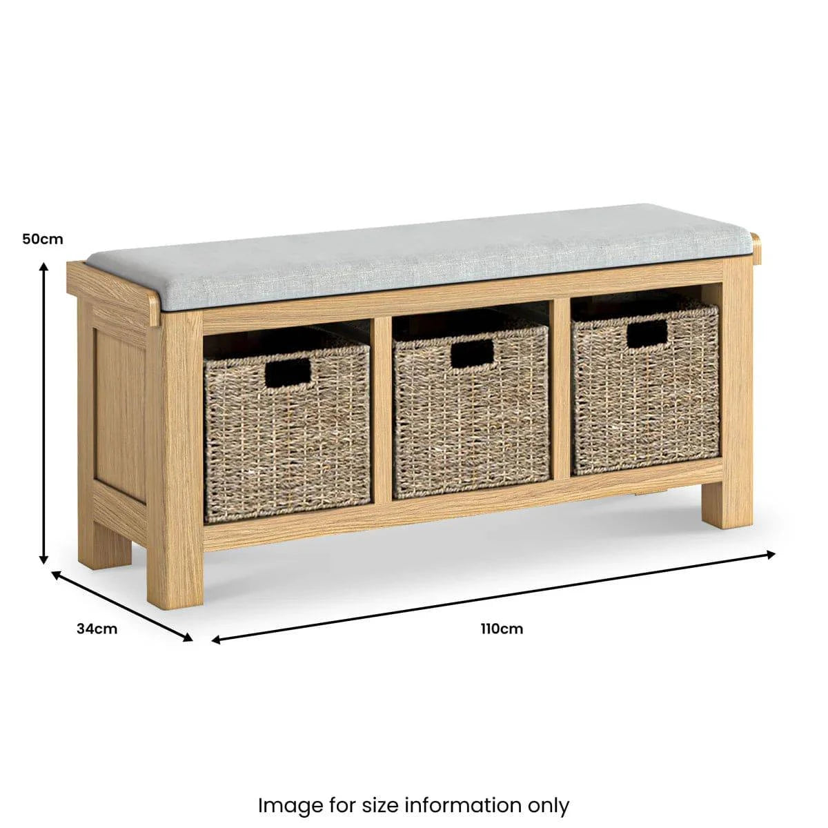 Normandy Oak Storage Bench With Baskets - Beige - Blythe Living