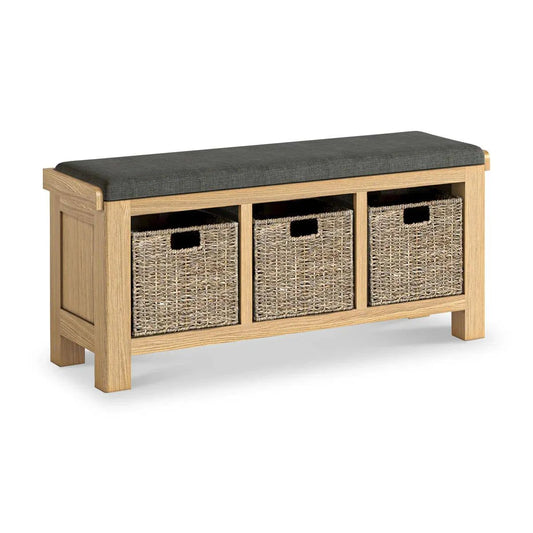 Normandy Oak Storage Bench With Baskets - Charcoal - Blythe Living