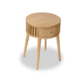 Soho Oak Slatted Round 1 Drawer Side Table - Blythe Living