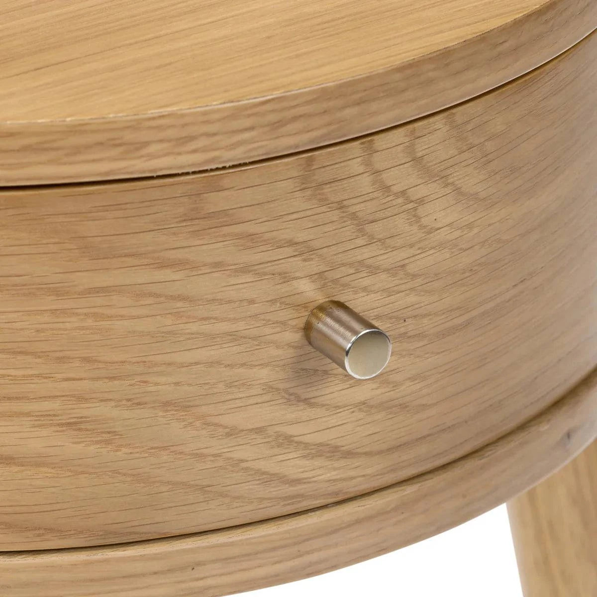 Soho Oak Slatted Round 1 Drawer Side Table - Blythe Living