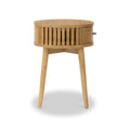 Soho Oak Slatted Round 1 Drawer Side Table - Blythe Living