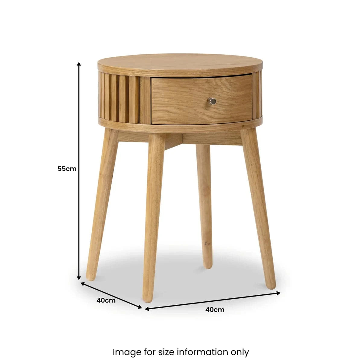 Soho Oak Slatted Round 1 Drawer Side Table - Blythe Living