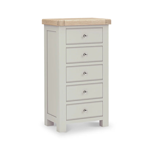 Salcombe 5 Drawer Tallboy Chest - Stone Grey