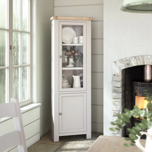 Salcombe Corner Display Cabinet - Stone Grey